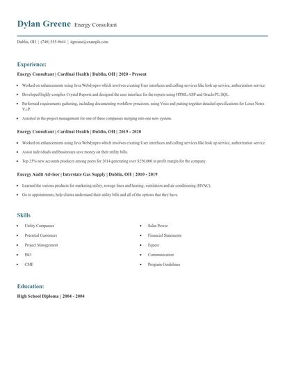 Energy Consultant Resume