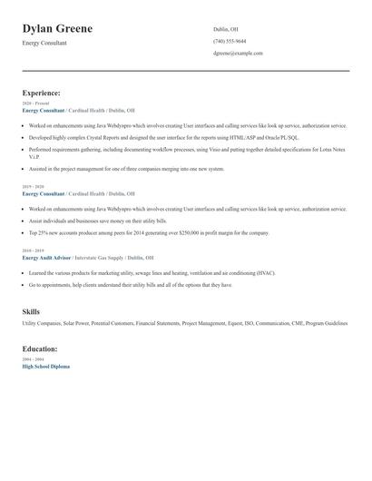 Energy Consultant Resume