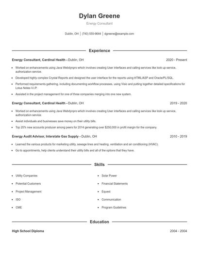 Energy Consultant Resume