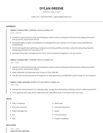 Energy Consultant Resume