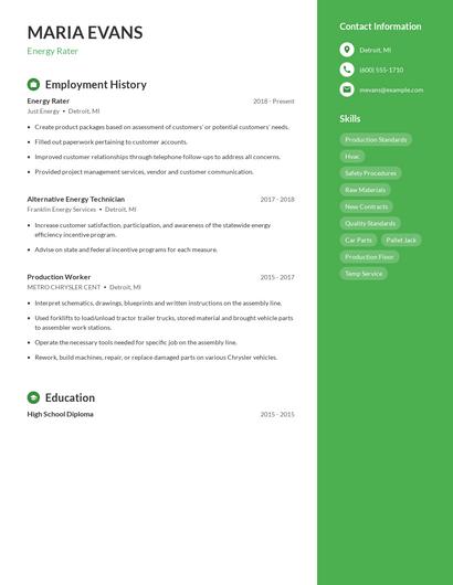 Energy Rater Resume
