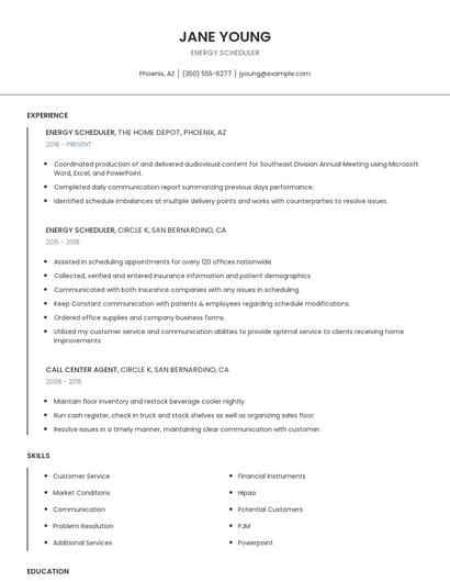 Energy Scheduler Resume