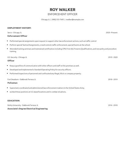 Enforcement Officer Resume