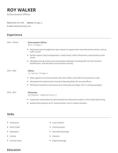 Enforcement Officer Resume