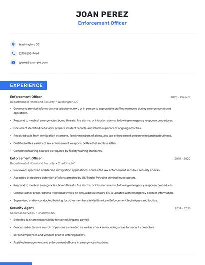 Enforcement Officer Resume