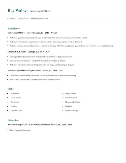 Enforcement Officer Resume