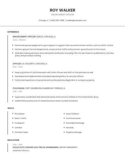 Enforcement Officer Resume