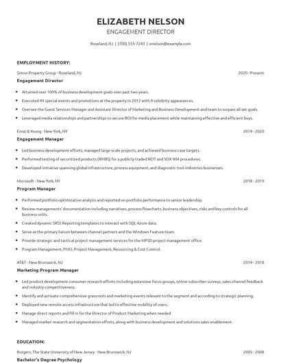 Engagement Director Resume