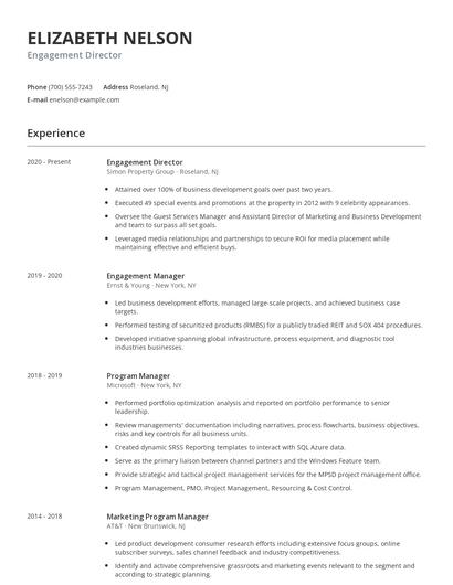Engagement Director Resume