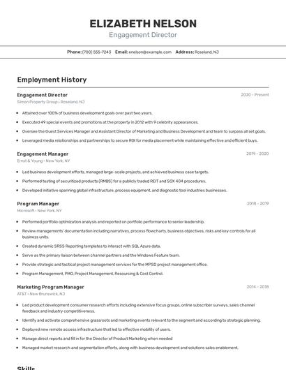 Engagement Director Resume