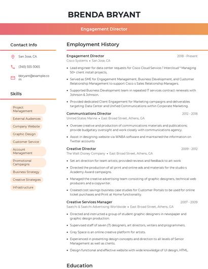 Engagement Director Resume