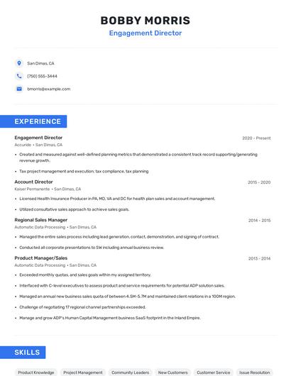 Engagement Director Resume