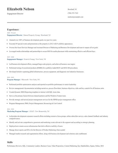 Engagement Director Resume