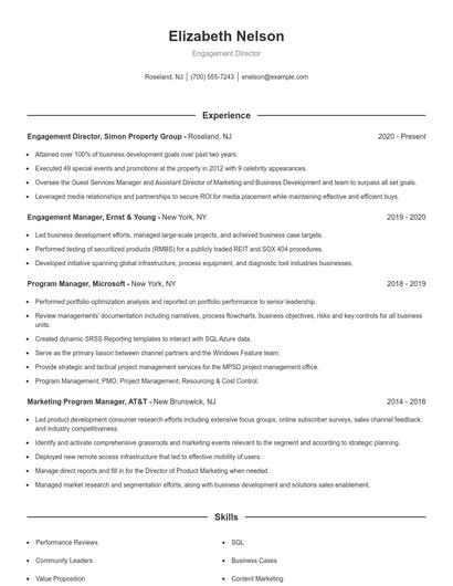 Engagement Director Resume