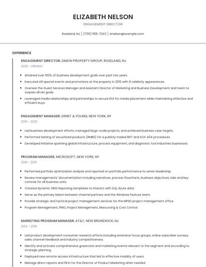 Engagement Director Resume