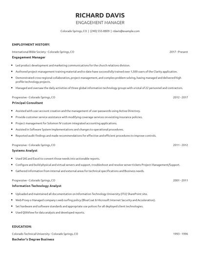 Engagement Manager Resume
