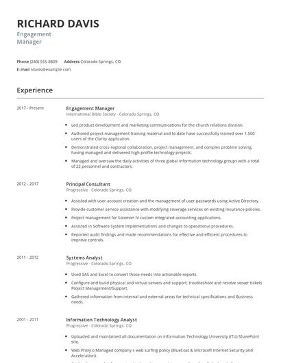 Engagement Manager Resume
