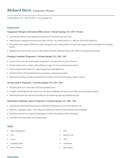 Engagement Manager Resume