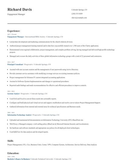 Engagement Manager Resume