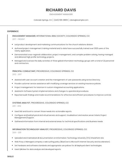 Engagement Manager Resume