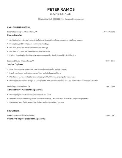 Engine Installer Resume