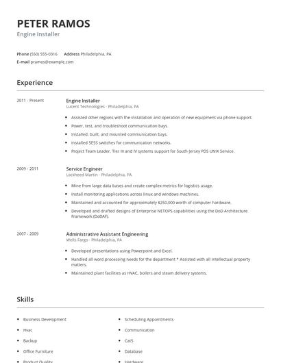 Engine Installer Resume
