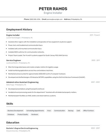 Engine Installer Resume