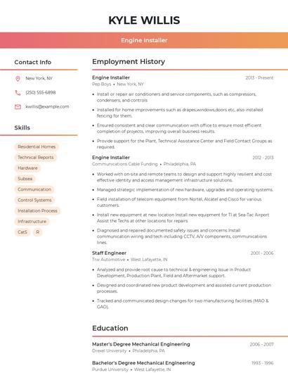 Engine Installer Resume