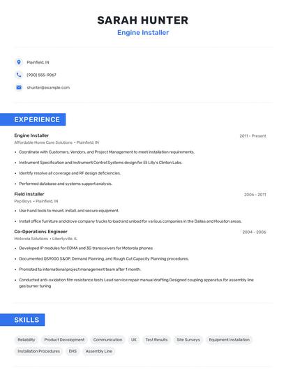 Engine Installer Resume