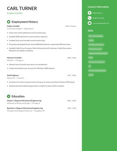 Engine Installer Resume