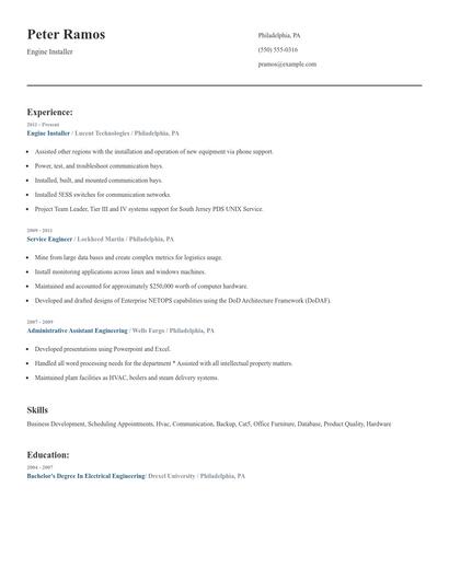 Engine Installer Resume