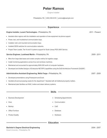 Engine Installer Resume