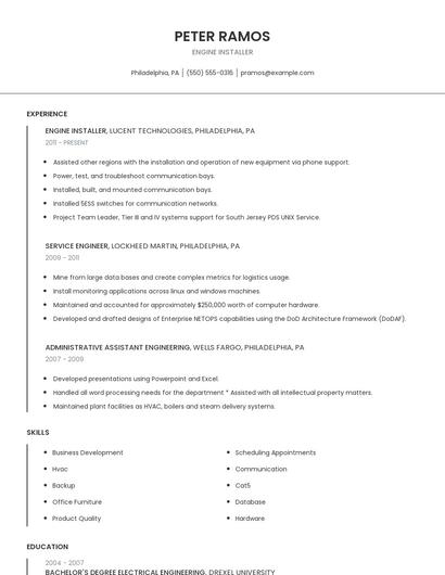 Engine Installer Resume