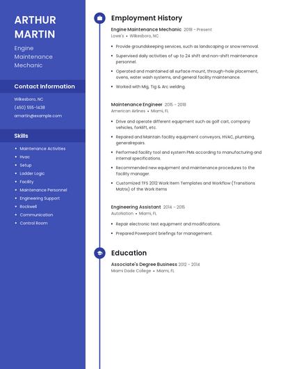 Engine Maintenance Mechanic Resume