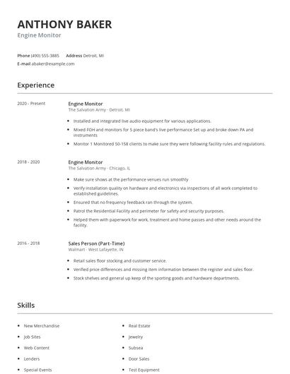 Engine Monitor Resume