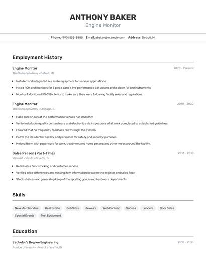 Engine Monitor Resume