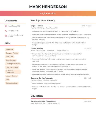 Engine Monitor Resume