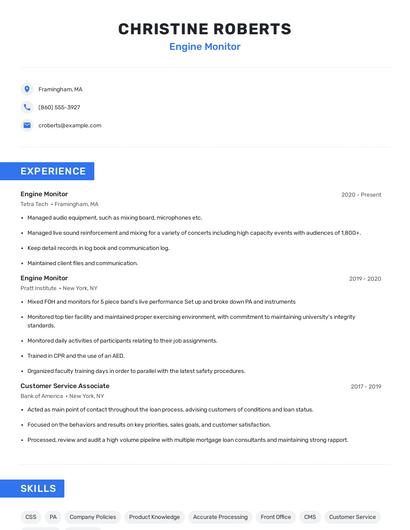 Engine Monitor Resume