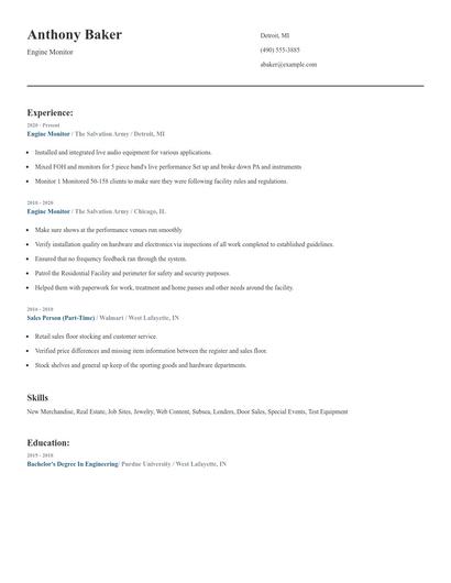 Engine Monitor Resume
