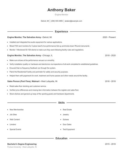 Engine Monitor Resume