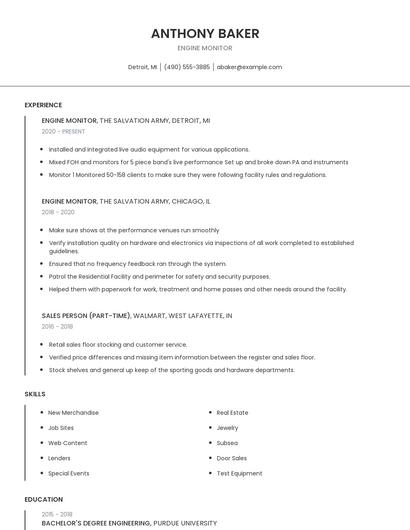 Engine Monitor Resume