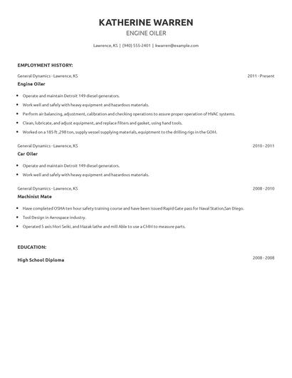 Engine Oiler Resume