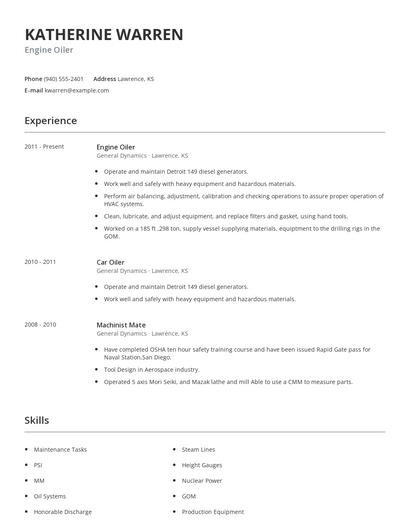 Engine Oiler Resume