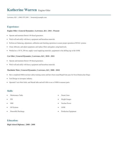 Engine Oiler Resume