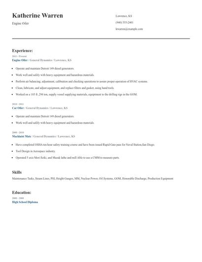 Engine Oiler Resume