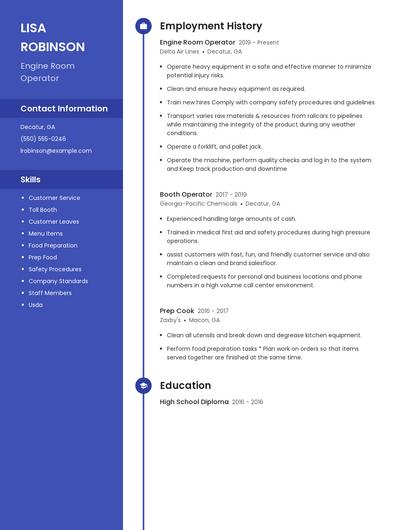 Engine Room Operator Resume