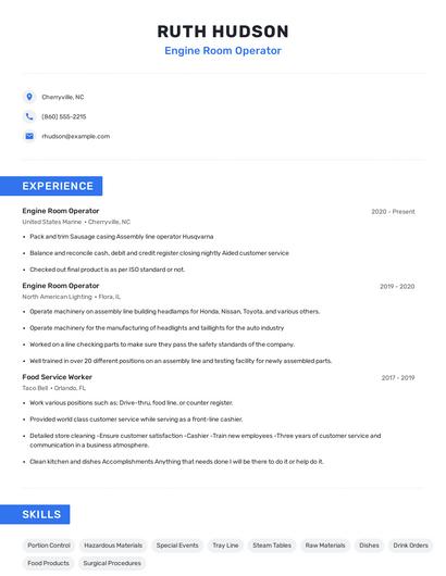 Engine Room Operator Resume