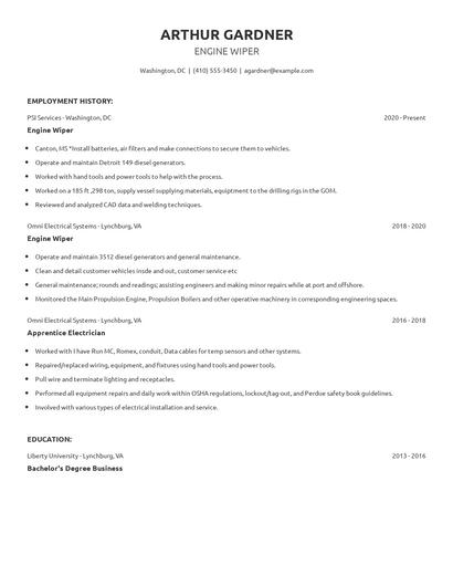 Engine Wiper Resume
