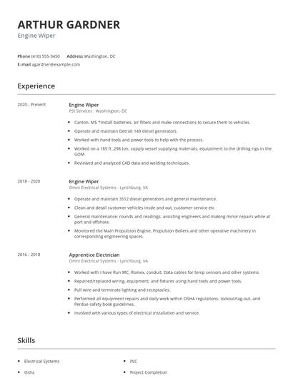 Engine Wiper Resume