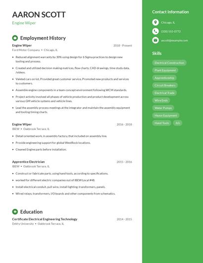 Engine Wiper Resume